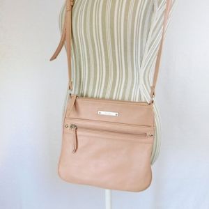 9West blush pink pebble grain leather crossbody
